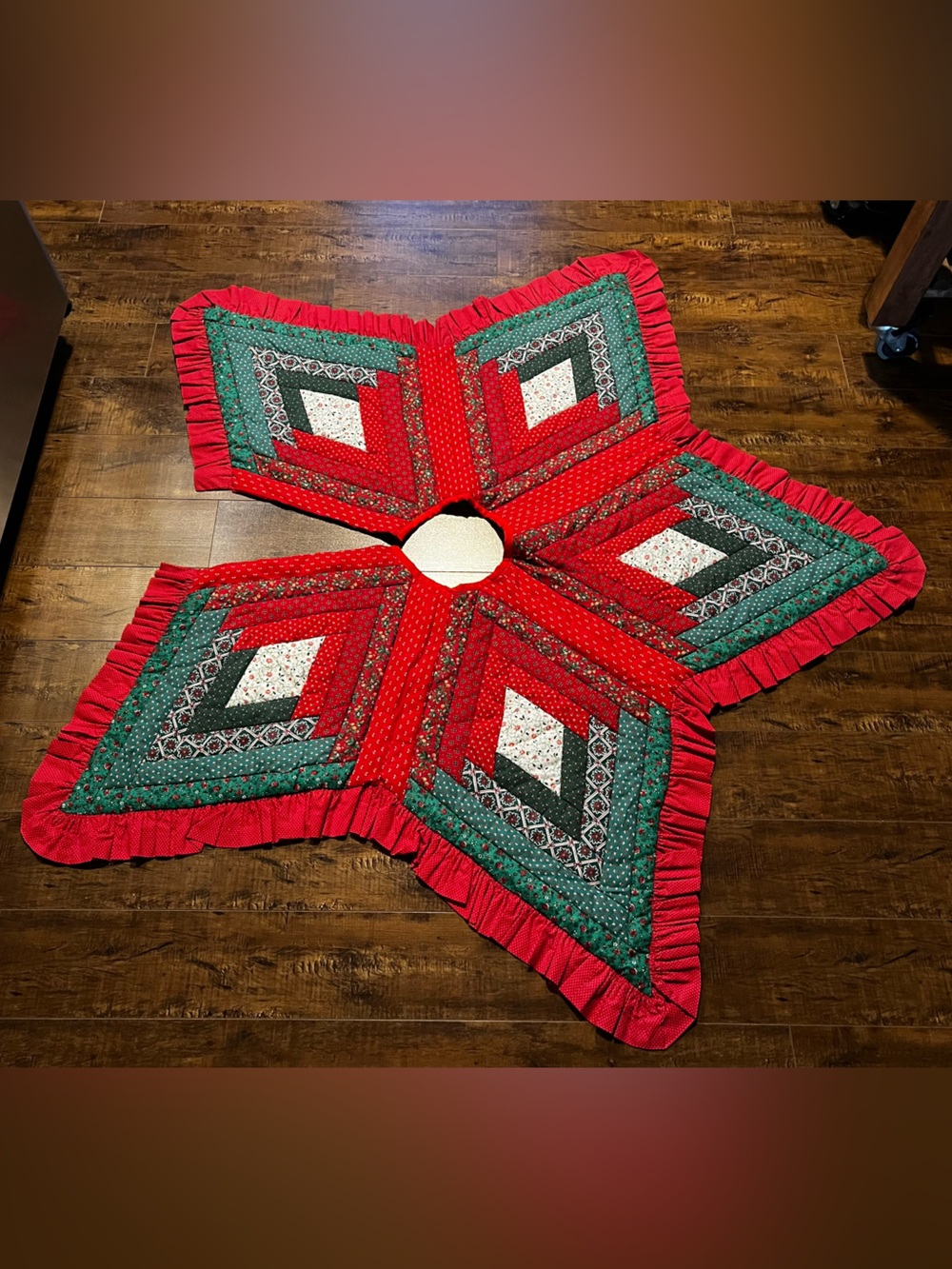 Handmade Patchwork Quilt Large Christmas Tree Skirt Quilted Handmade Star Shape